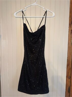 Black Sequin Mini Dress with Spaghetti Straps